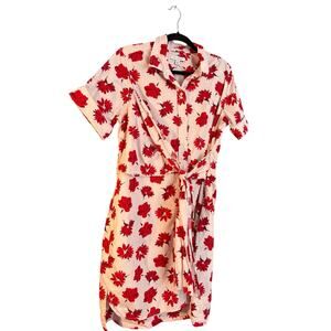 Free Assembly Wrap Dress Red Flowers Floral 100% Cotton Garden Fairy